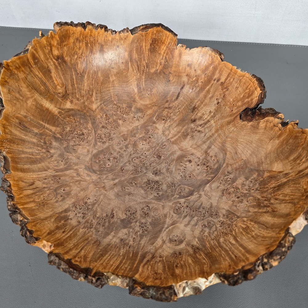 Hand Turned Maple Burl Wood Live Edge Decorative Bowl Signed Artisan Centerpiece - Picture 11 of 11